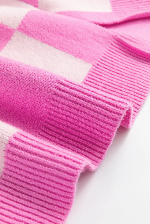 'Galena' Pink Checkered Sweater - Celes Fashion